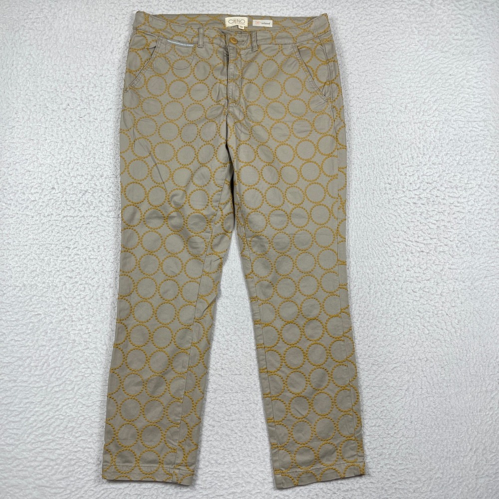 Anthropologie Chino Pants Womens 32 Khaki Relaxed Circle Embroidered Boho Work